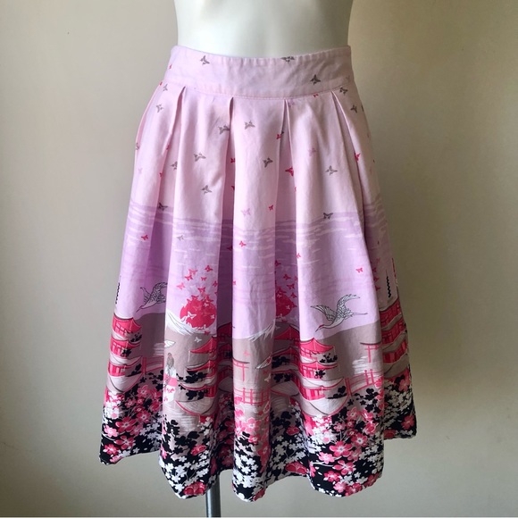 Retro Pin-Up Style A-Line Skirt in a Japanese Inspired Cherry Blossoms Print, S - Picture 4 of 10